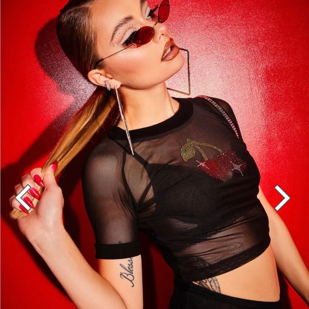 Cherry rhinestone crop top
